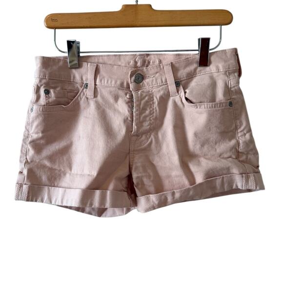 7 For All Mankind Stretch Denim Cuffed Shorts Light Pink 25 - Picture 1 of 6